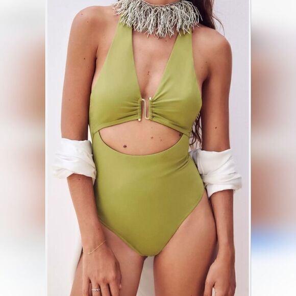 ZARA HALTER NECK SWIMSUIT WITH METAL PIECE - Picture 2 of 8